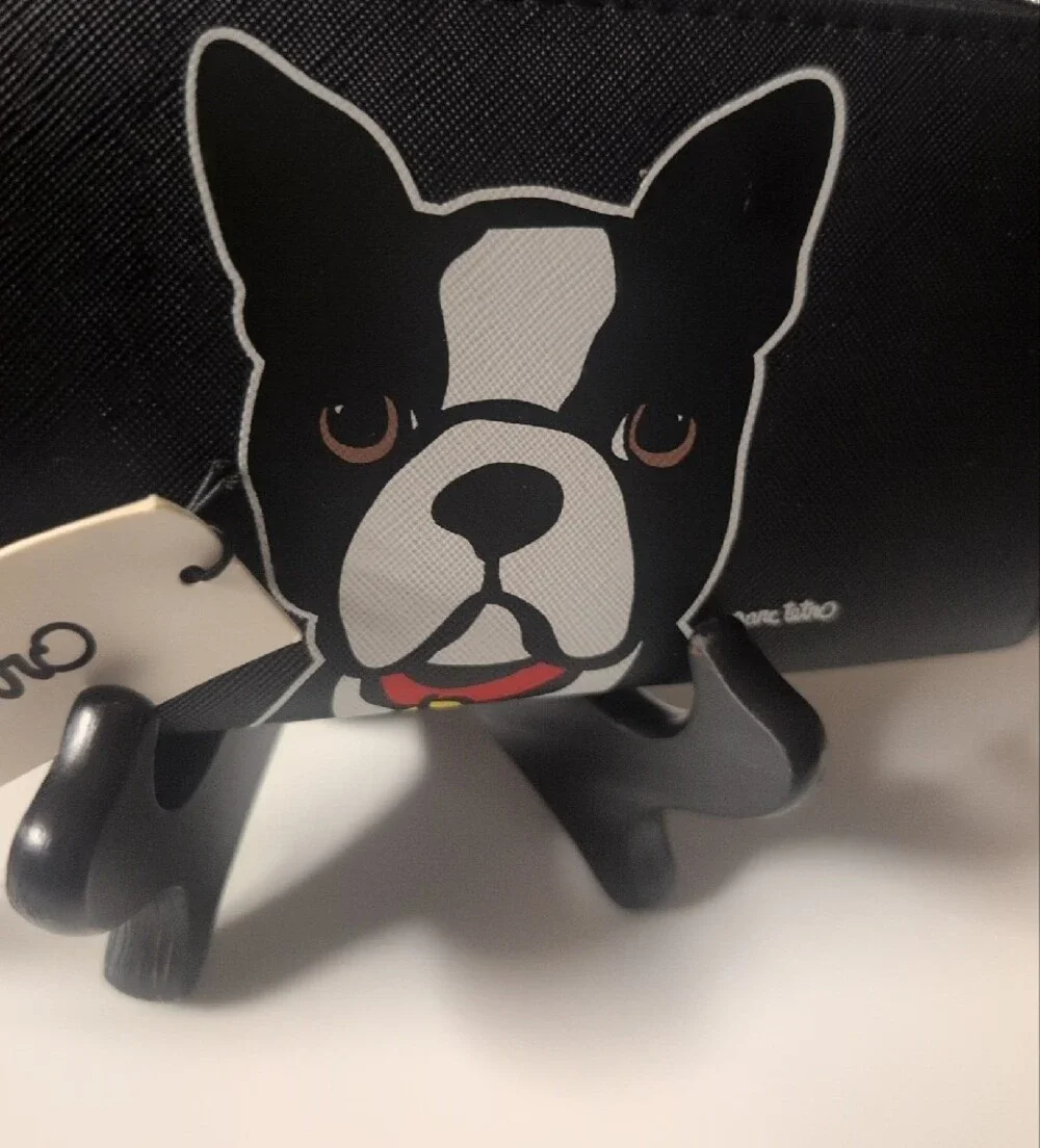 New Marc Tetro Black Boston Terrier Zip Around Wallet